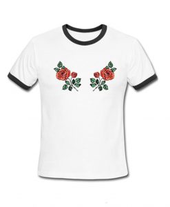 Rose Flower Ringer T Shirt