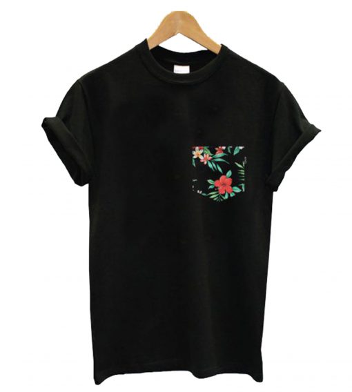 A Black Floral Pocket T-Shirt