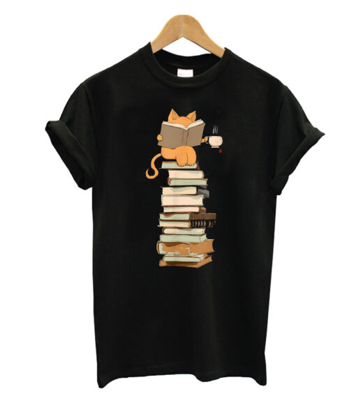 Kawaii cats, books tea gift T-shirt