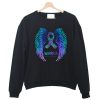 Angel Wings Ribbon Warrior Fibromyalgia Awareness Crewneck Sweatshirt