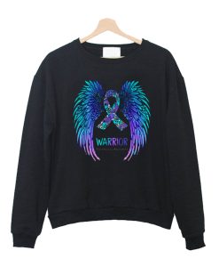 Angel Wings Ribbon Warrior Fibromyalgia Awareness Crewneck Sweatshirt