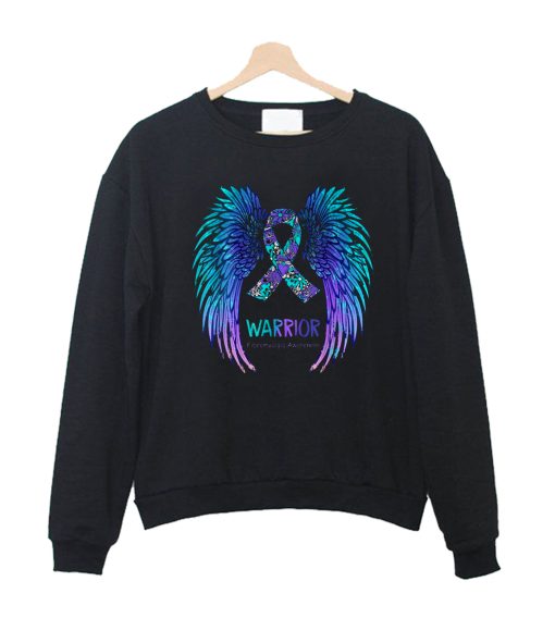 Angel Wings Ribbon Warrior Fibromyalgia Awareness Crewneck Sweatshirt