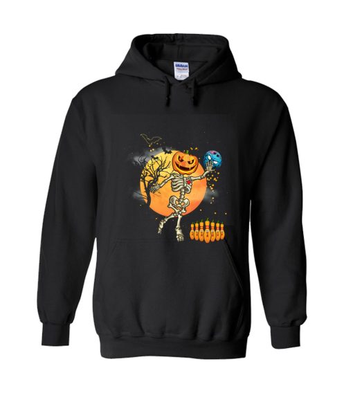 Bowling Skeleton Bone Halloween Celebration A Bowling Game Hoodie