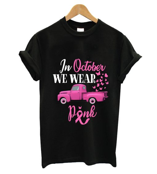 October Breast Cancer Awareness Month Pumpkin Vintage Truck T-Shirt