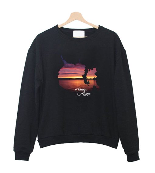 Sebago Lake, Maine Sunset lake Map Crewneck Sweatshirt