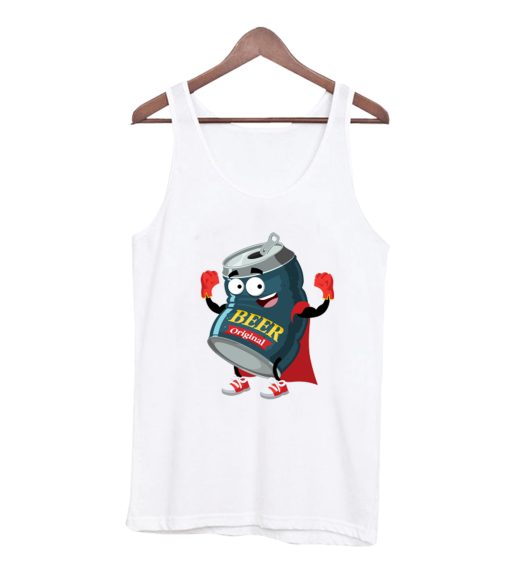 Superhero cartoon beer in an aluminum can mascot Tank Top