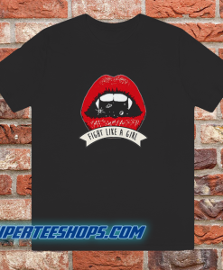 Vampire fangs fight Like-a-girl-t-shirt