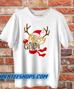 Reindeer Shaped Merry Christmas T Shirt