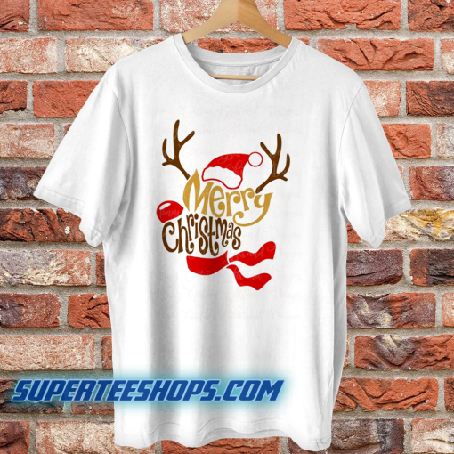 Reindeer Shaped Merry Christmas T Shirt