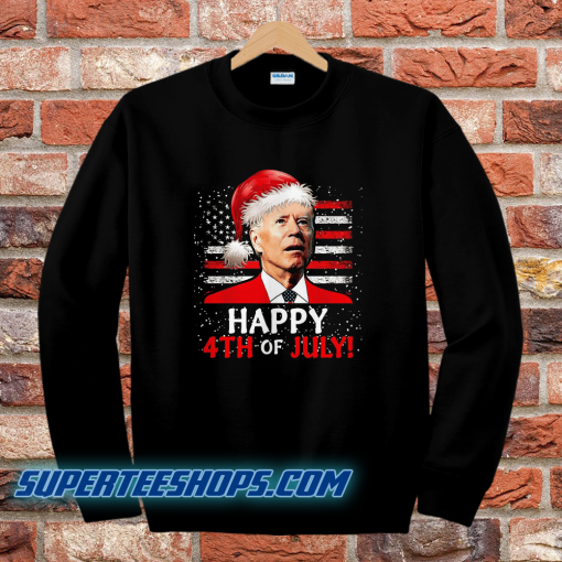 Santa Joe Biden Happy 4th Of July USA Flag Christmas Ugly Sweater