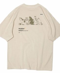 Cat train Premium Quality Japanese Cat T-shirt - Khaki _ M