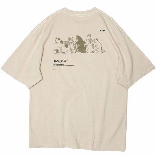 Cat train Premium Quality Japanese Cat T-shirt - Khaki _ M