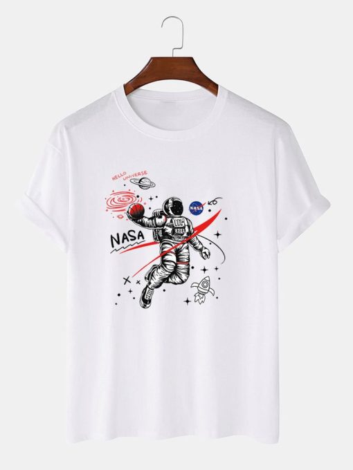100% Cotton Designer Astronaut Print Loose Short Sleeve T-Shirts