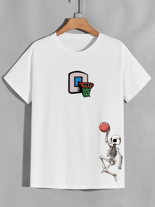 Men Skeleton And Basketball Print Tee