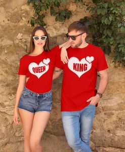 King Queen Heart - Couple T-Shirts thd
