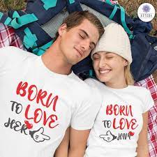 Born To Love Her Love Him Couple Tshirt thd