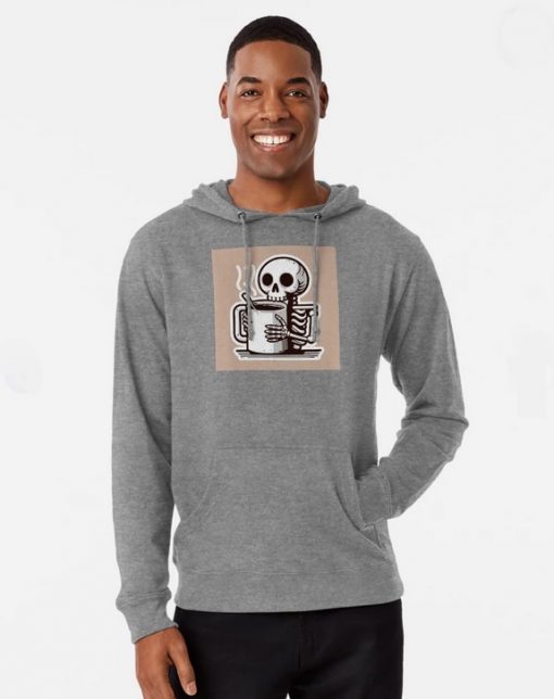 skull drinking coffee a caffeine lover Hoodie thd